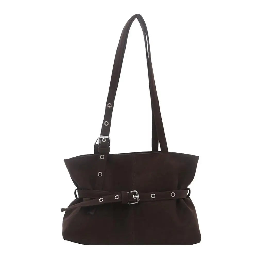Vintage Suede Tote Bag with Belt Buckle | Women's Shoulder Bag Suede Tote Bag Zpaxo Coffee