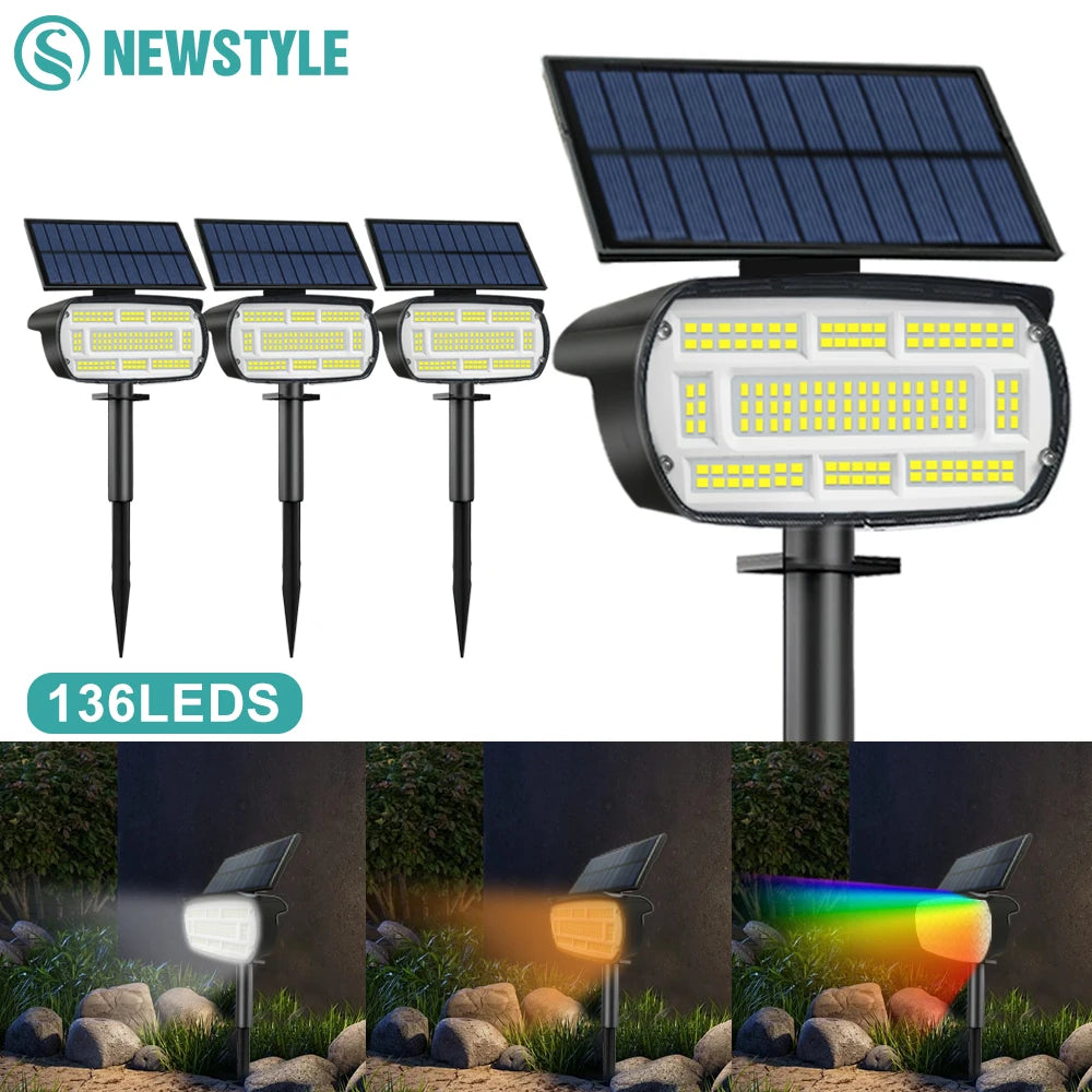136 LED Solar Spot Landscape Lights Outdoor Waterproof Large Area Lighting Solar Spotlights Garden Pathway Driveway Walkway Zpaxo