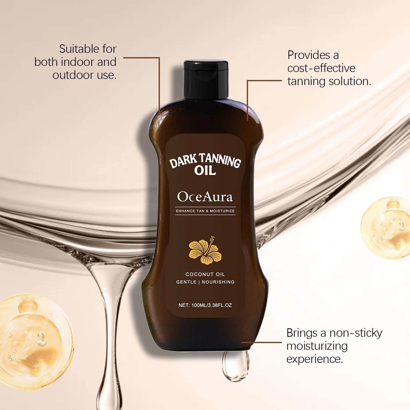 Coconut Tanning Oil Deep Bronze Natural Glow Long-Lasting Tanning Waterproof Moisturizing Smooth Beach Outdoor Self-Tanning Oil Zpaxo