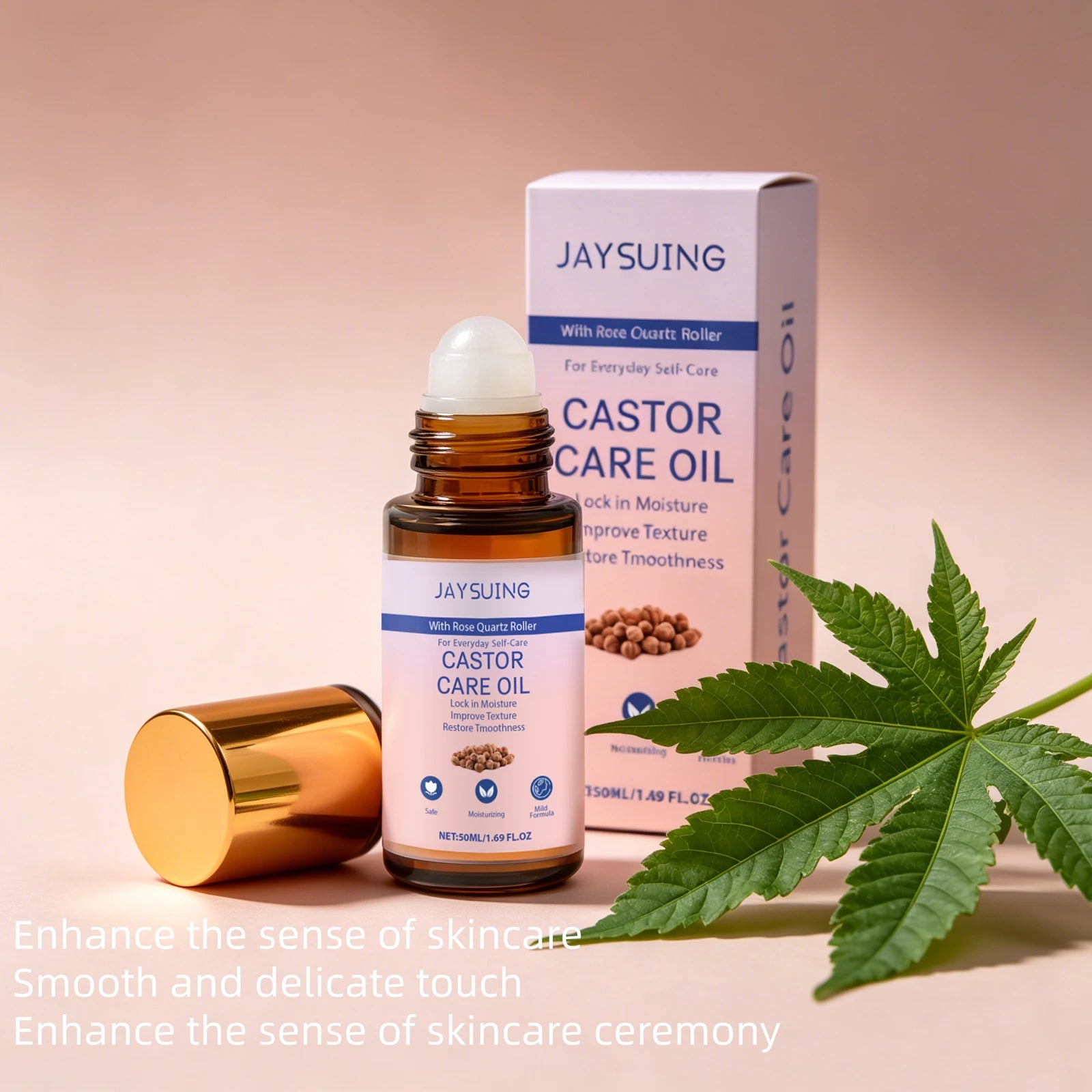 Organic Castor Oil Rose Quartz Roller – Skin & Hair Care Castor Oil Roller Zpaxo