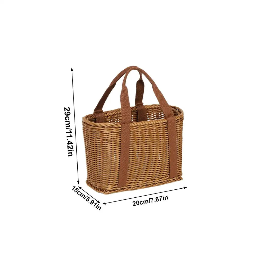 Picnic Basket Handwoven Simulated Wicker Reusable Decor Handles