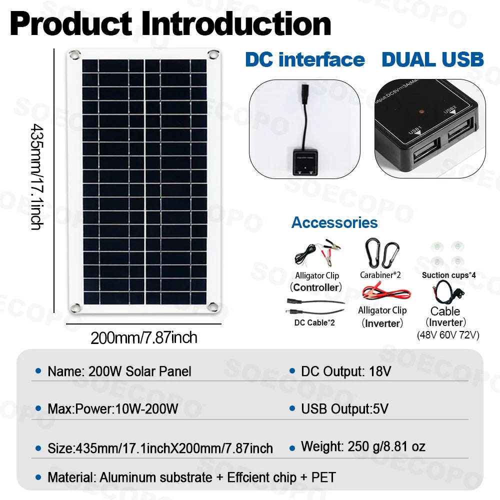 SOECOPO 30000W Solar System Inverter 2 Sockets Dual Voltage Input 12V
