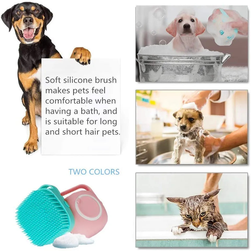 Dog Bathing Brush Pet Massage Shampoo Dispenser Soft Silicone Rubber