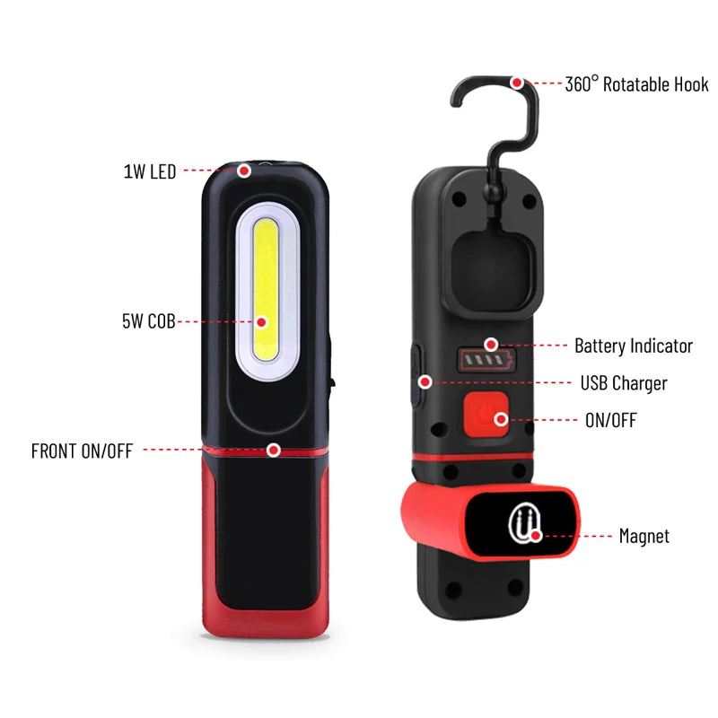 COB LED Work Light – 3 Modes, Magnetic & Rechargeable Torch