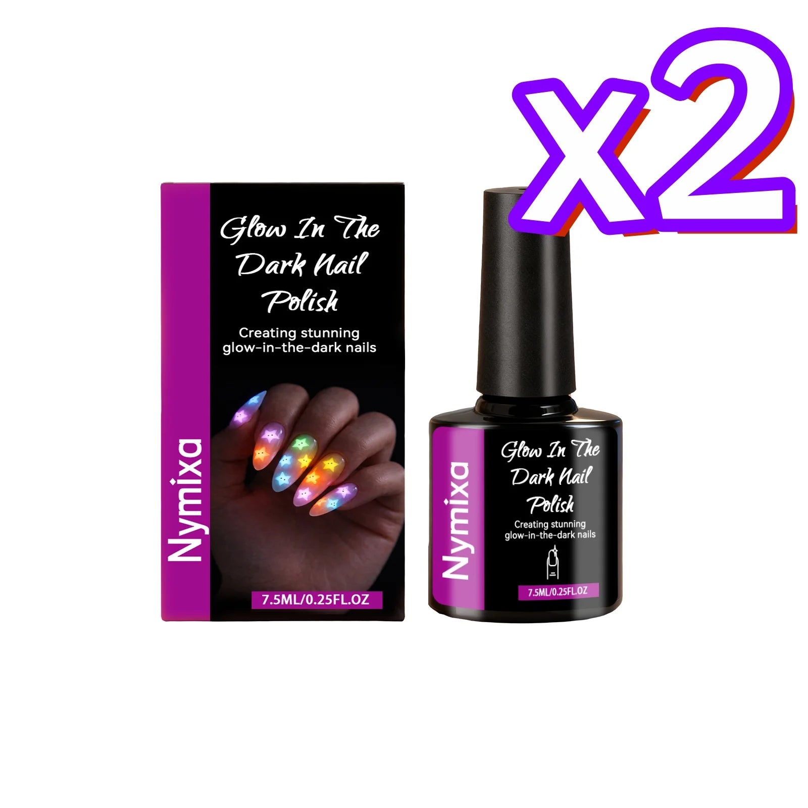 Glow in the Dark Fluorescent Nail Polish Set – 5 Neon Colors Gel Nail Polish Set Zpaxo Violet Purple x 2