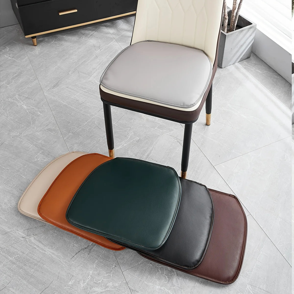 Faux Leather Thick Chair Cushions D-shaped Cover Ties Pads Indoor