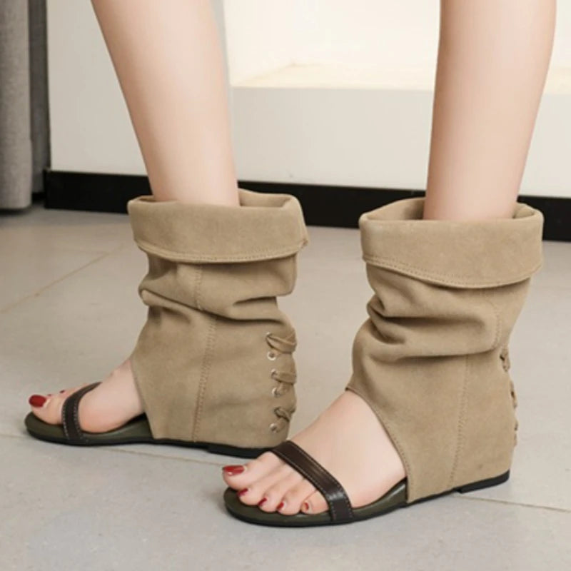 2026 Spring Autumn Women's Round Open Toe Comfortable Heel Ankle Zpaxo khaki 40