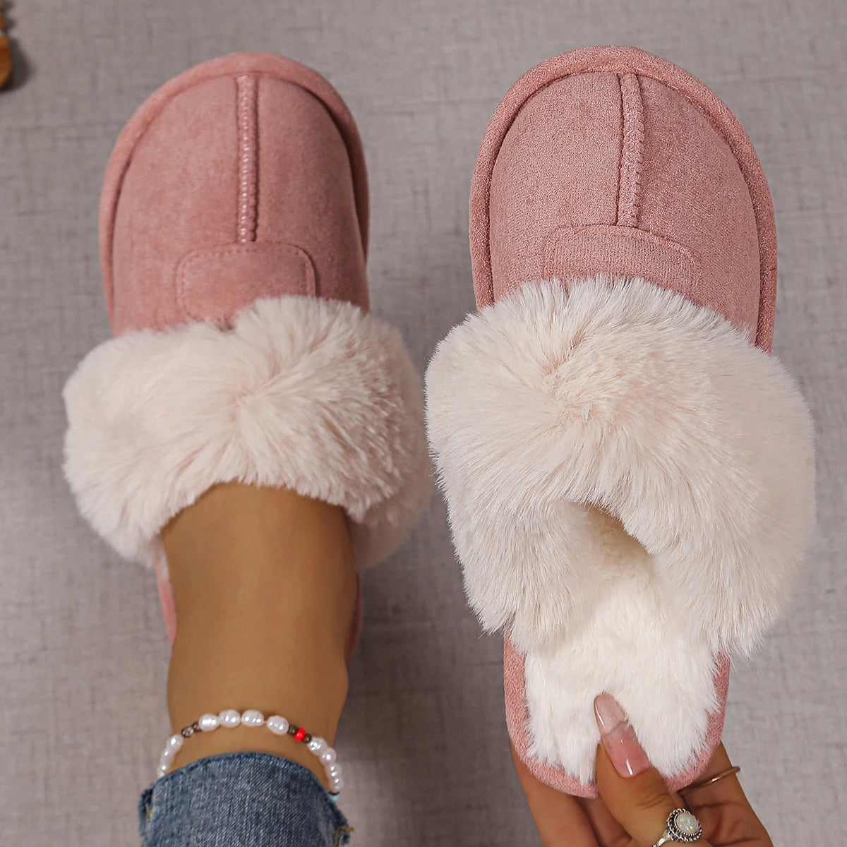 Woman Cotton Slippers 2025 New Closed Toe Warm Slippers Women Thicken Plush Winter Home Shoes Lightweight Indoor Slides Woman Zpaxo Pink 36-37