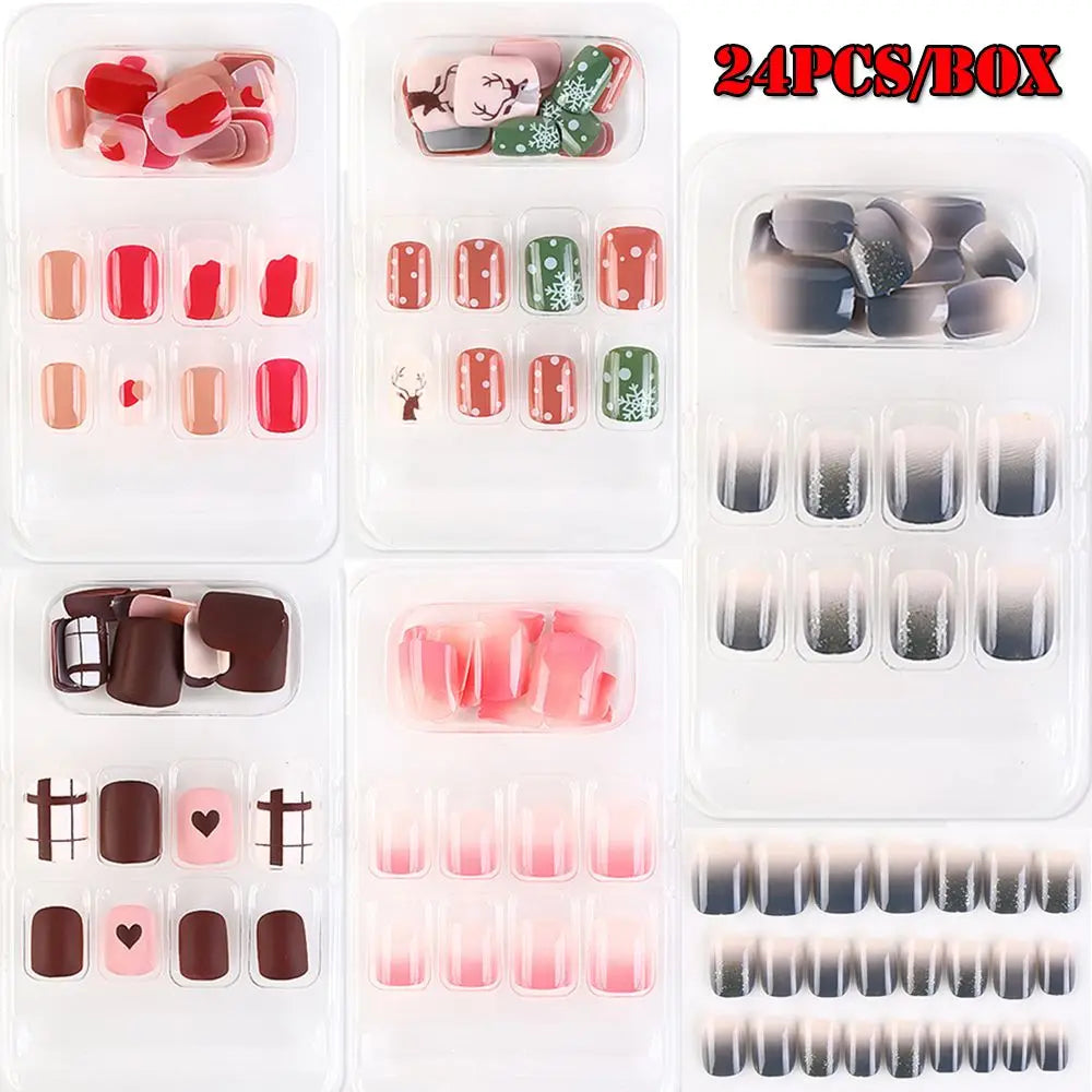 Geometry Christmas Design Fake Nails Gradient Acrylic Tips Without Zpaxo