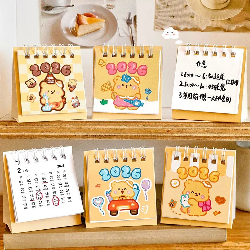 2026 Custard Bear Calendar Desk Calendar Portable Coil Schedule Planner Desktop Decoration Daily Planner Office School Supplies Zpaxo
