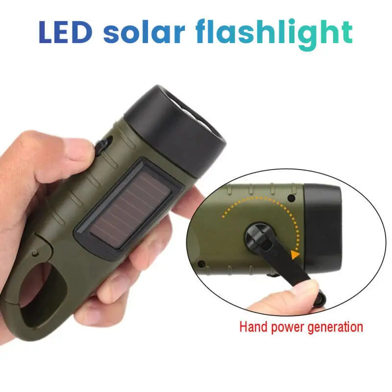 Hand Crank Solar Powered Rechargeable LED Flashlight Survival Gear