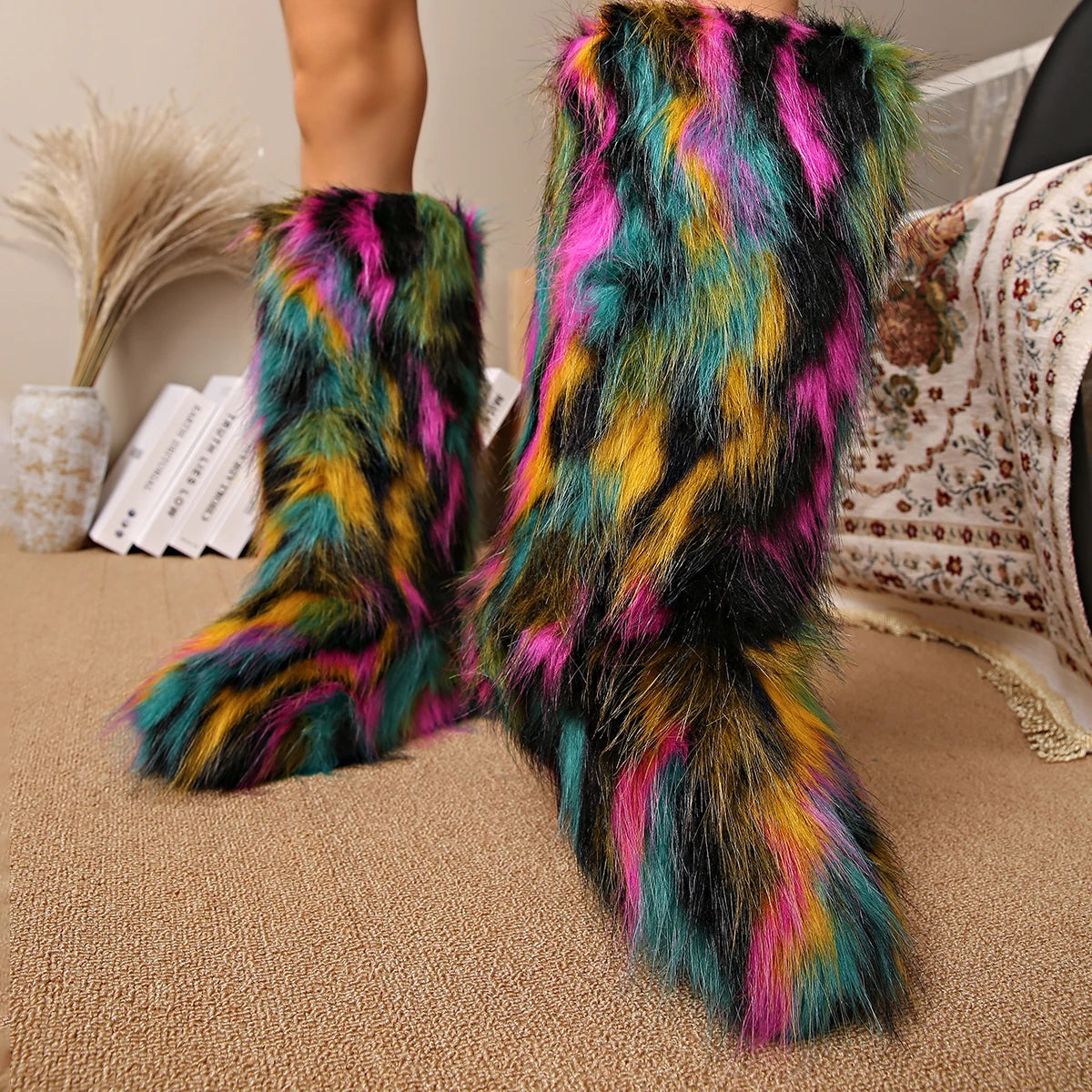 Luxury Furry Snow Boots Women 2025 Winter Over Knee 50cm Thigh High Fluffy Faux Fur Boots Ladies Plush Warm Platform Shoes Zpaxo