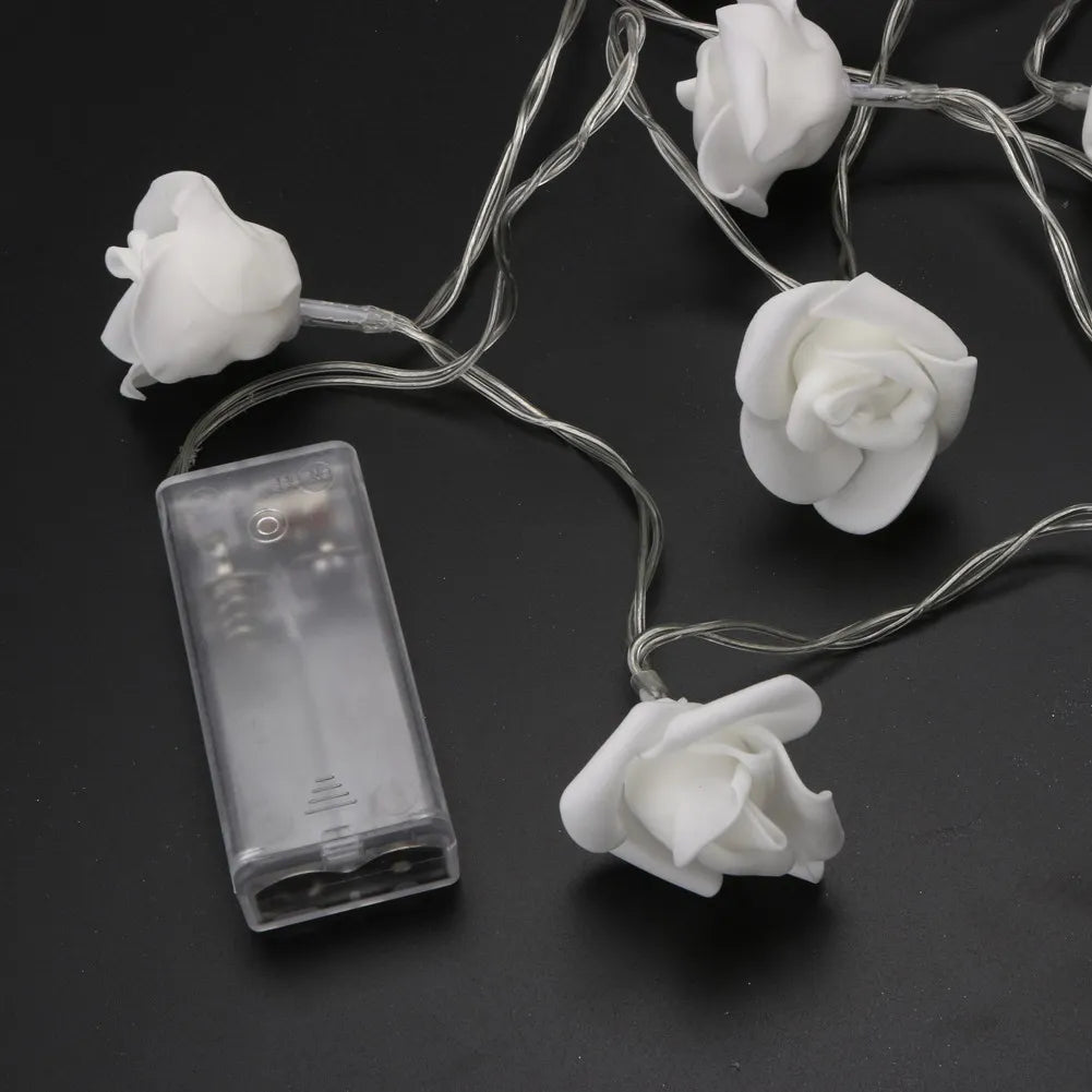 1 2M Artificial White Rose Fairy String Lights Battery
