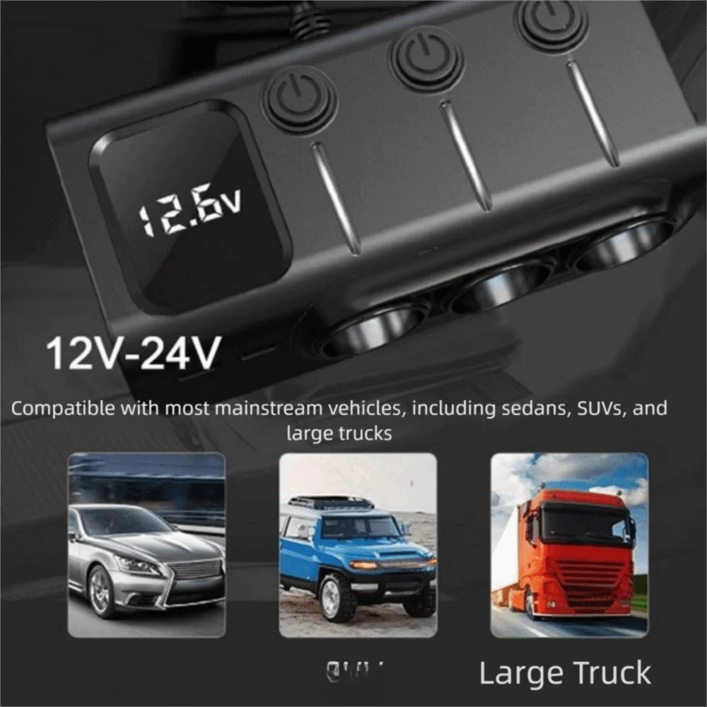 12V/24V Car Inverter Fast Charger Dual USB Car Socket Splitter LED Voltage Display Multi Ports Car Charger Adapter Dashcam Zpaxo