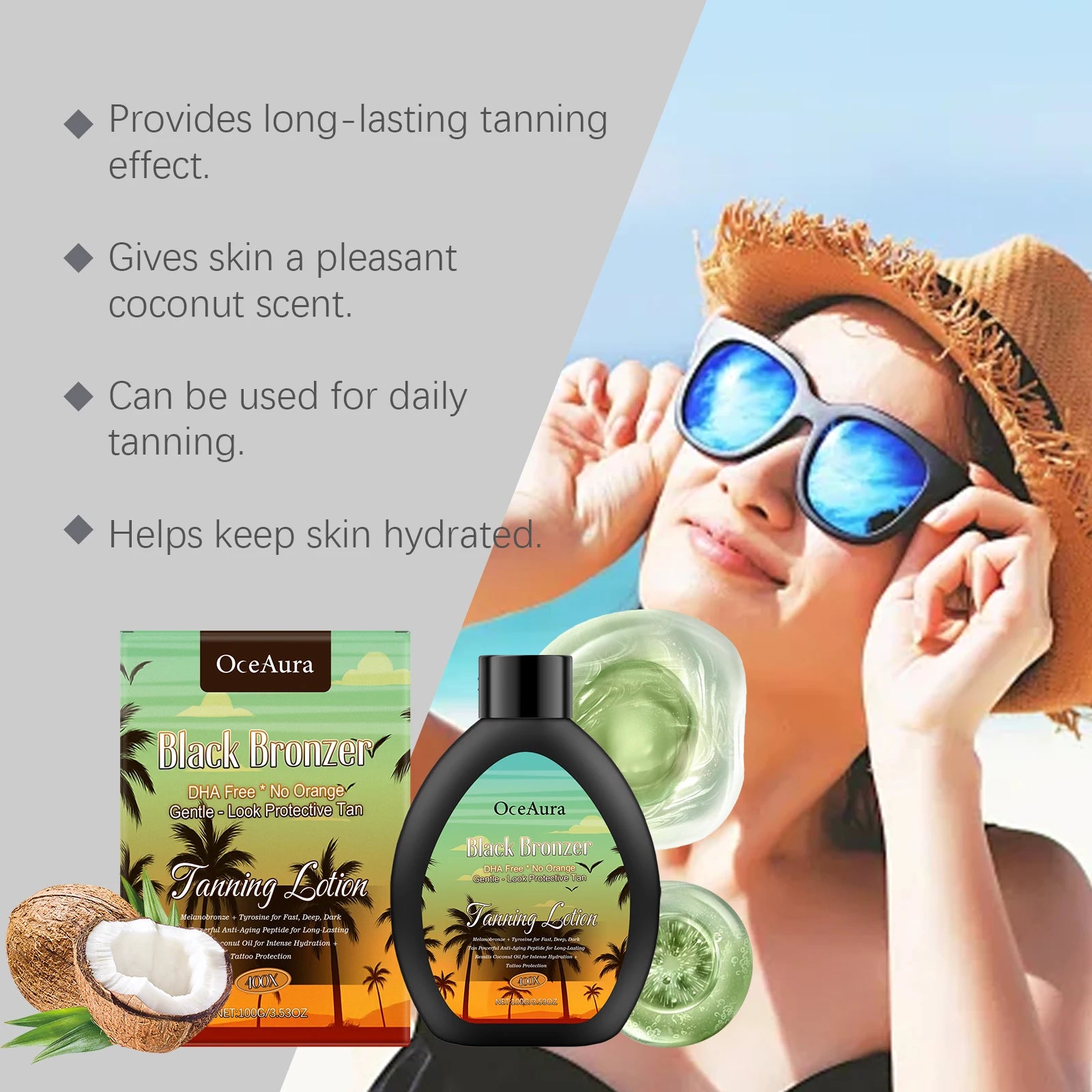 OceAura Coconut Tanning Lotion – Natural Bronze Glow All Skin Tanning Bronzer Lotion Zpaxo