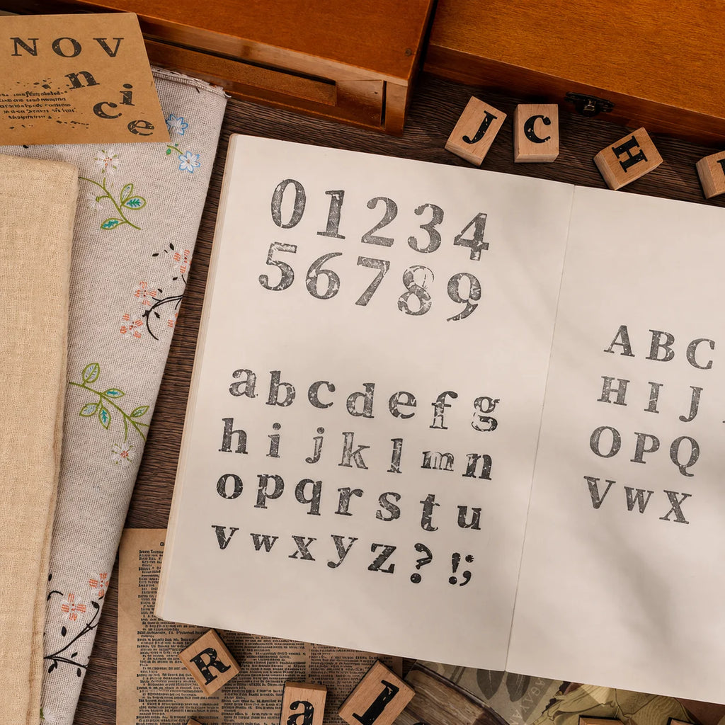 Vintage Broken Style Wooden Rubber Stamp Set – Letters & Numbers Decorative Rubber Stamps Zpaxo
