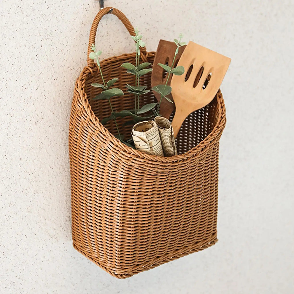 Wall Basket Decor Woven Rattan Hanging Storage Organizer Farmhouse