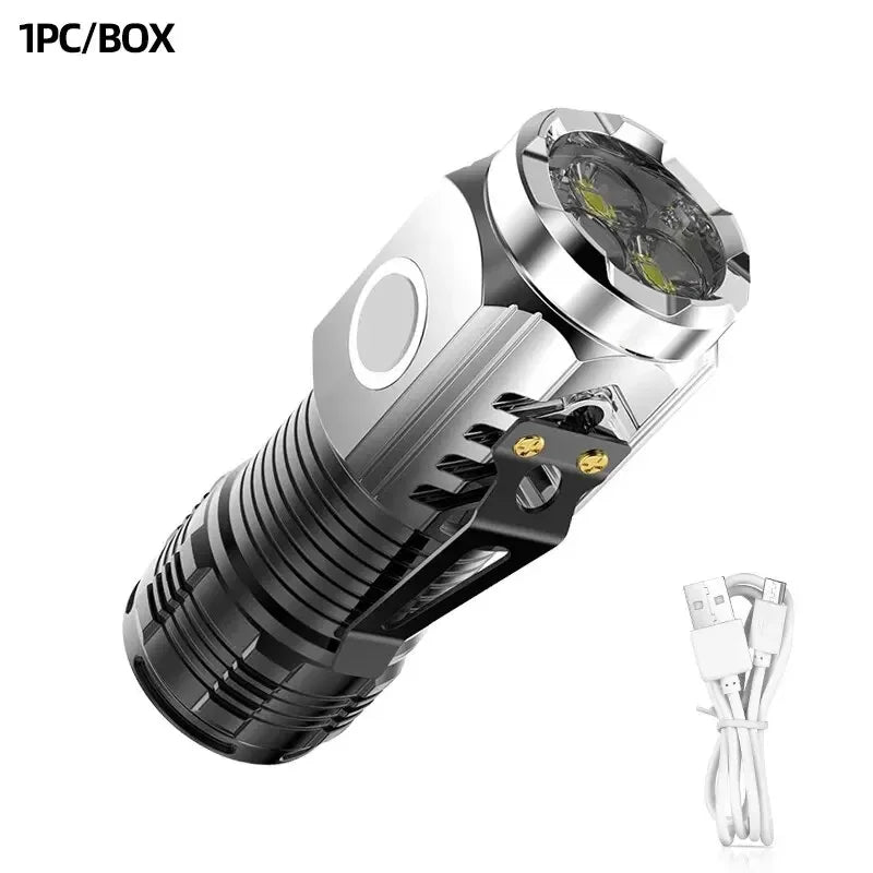 3-LED Mini Rechargeable Flashlight – Long-Range Compact Torch