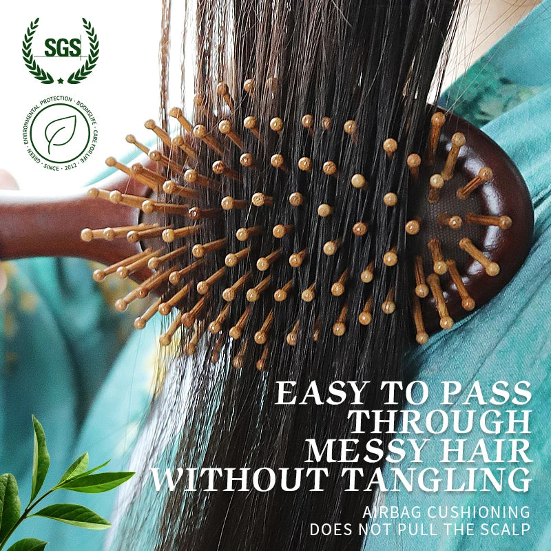 Sandalwood Hair Brush Women Styling Massage Scalp Brush Anti-static Wide Wood Teeth with Round Dot Comb for Hair Beauty Tools Zpaxo
