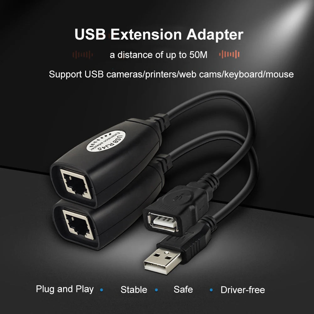 2Pcs/set USB to RJ45 RJ 45 LAN Cable Extension Adapter Extender for Over Cat5 RJ45 Cat6 Patch Cord Black Networking Accessories Zpaxo