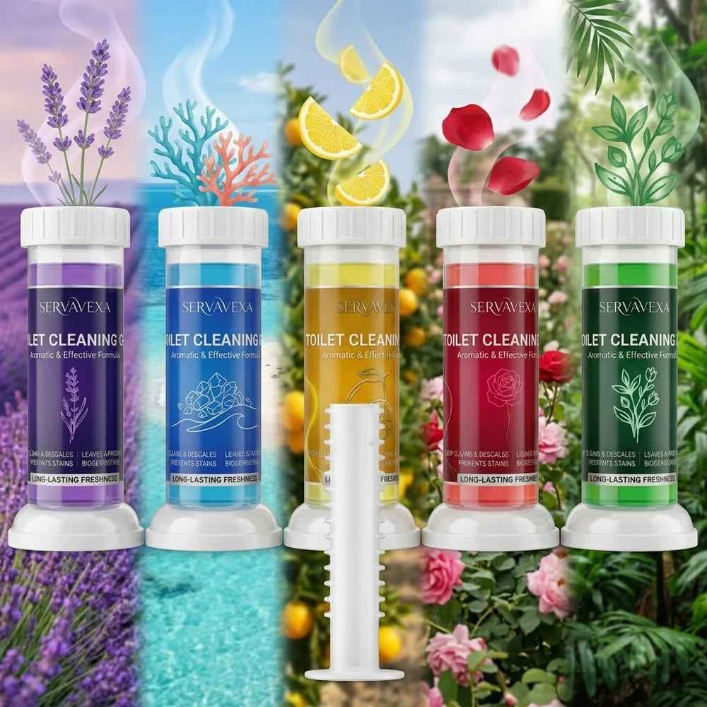 SERVAVEXA 5Pcs Toilet Cleaning Gel Kit Aromatic Flower Needle Stamp Cleaner Deodorizer Removes Stains & Limescale Fresh Scent Zpaxo