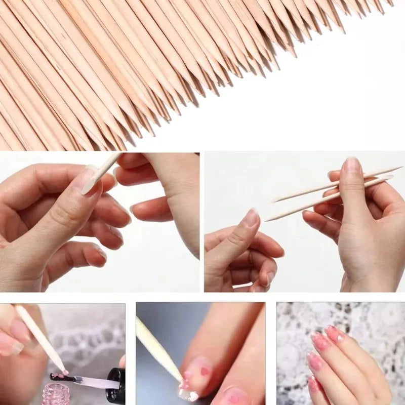 Double-Ended Wood Cuticle Pusher & Nail Art Sticks 50/100 Pack Cuticle Pusher Sticks Zpaxo