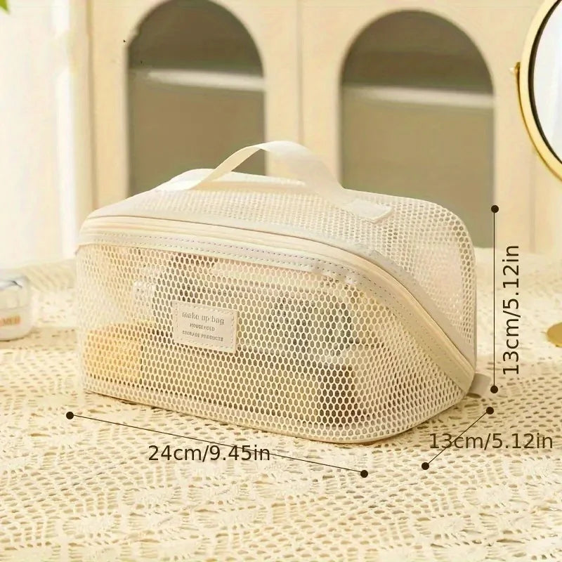 See-through Travel Cosmetic Bag&pillowcase 2-in-1 Large Nylon Mesh
