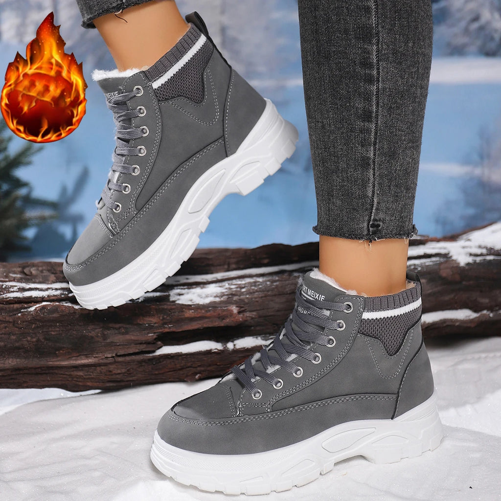 Women Snow Boots Waterproof Platform Sports Ankle Boots Winter Warm High Top Cotton Shoes Fashion Height Increased Boots Women Zpaxo GRAY 36