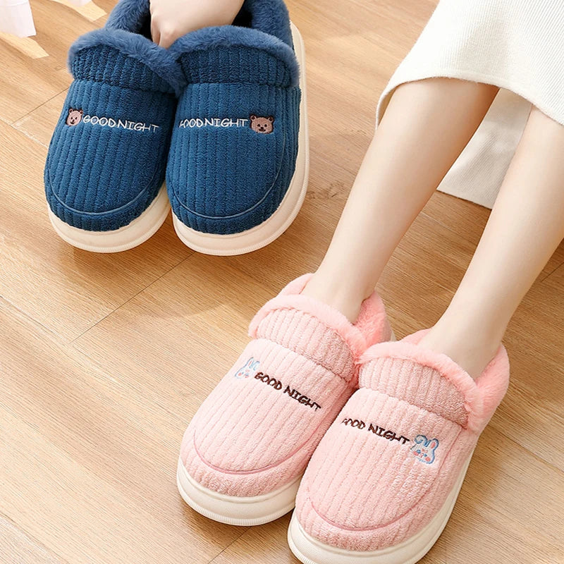 Soft Sole Slippers Women Winter Fashion Fur Fuzzy Plush Men Warm