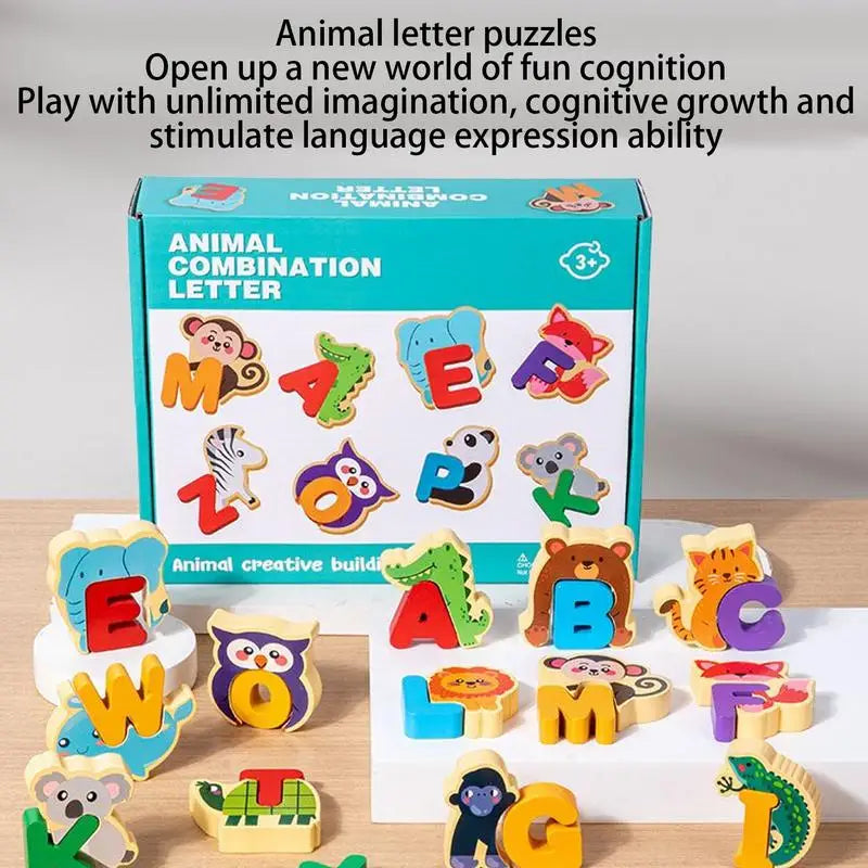 Alphabet Animal Puzzle Wood Animal Brain Teasers Toy Fine Motor Skills Learning Alphabet Puzzle For Kids 3 Years Kindergarten Zpaxo