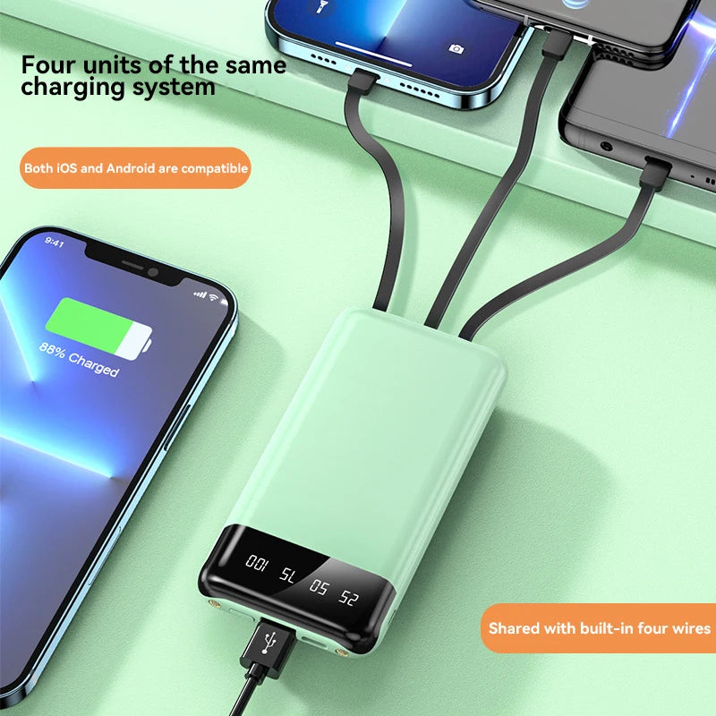 100000mAh Built-in 4-wire Power Bank Thin Convenient Mirror-like