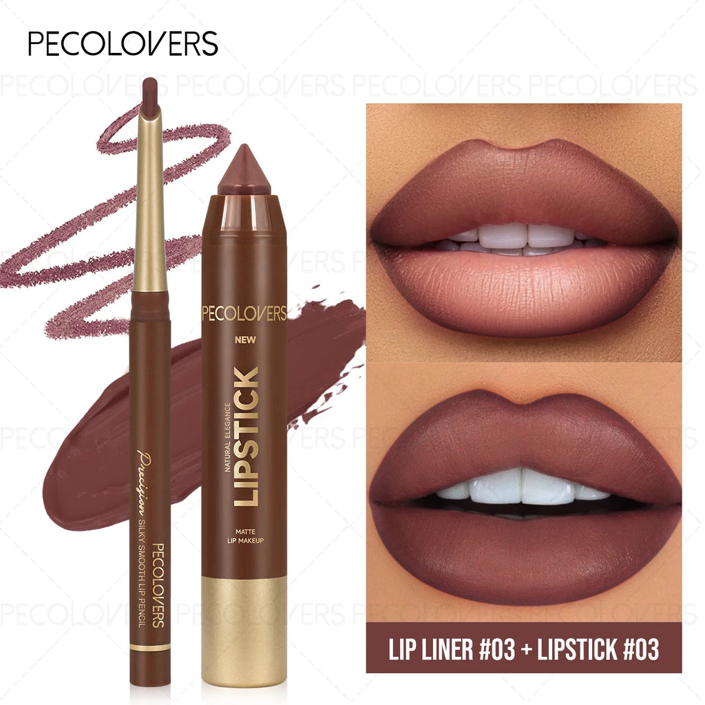 Long-lasting Brown Tube Lipstick Pen& Velvet Lip Liner Pencil Zpaxo