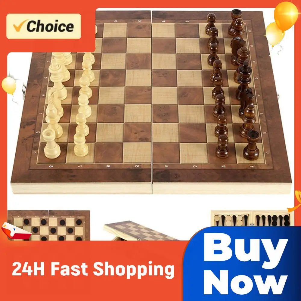 1 Chess Game Board Wooden Sets Checkers Travel