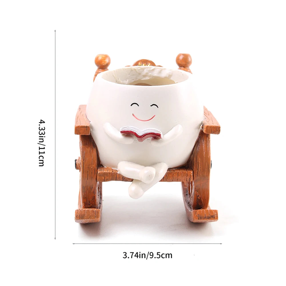 Face Plant Pots Decorative Flower Pot Chair Reading Succulent Smile