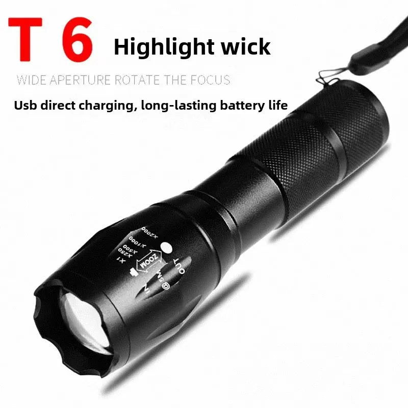 Explosive T6 Strong Light Long Distance Flashlight LED Telescopic