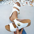 Women Slippers Slip on Open-Toe Wedge Sandals Retro Metal Buckle Platform Shoes Ladies Summer Beach Casual Slippers slides women Zpaxo WHITE 37