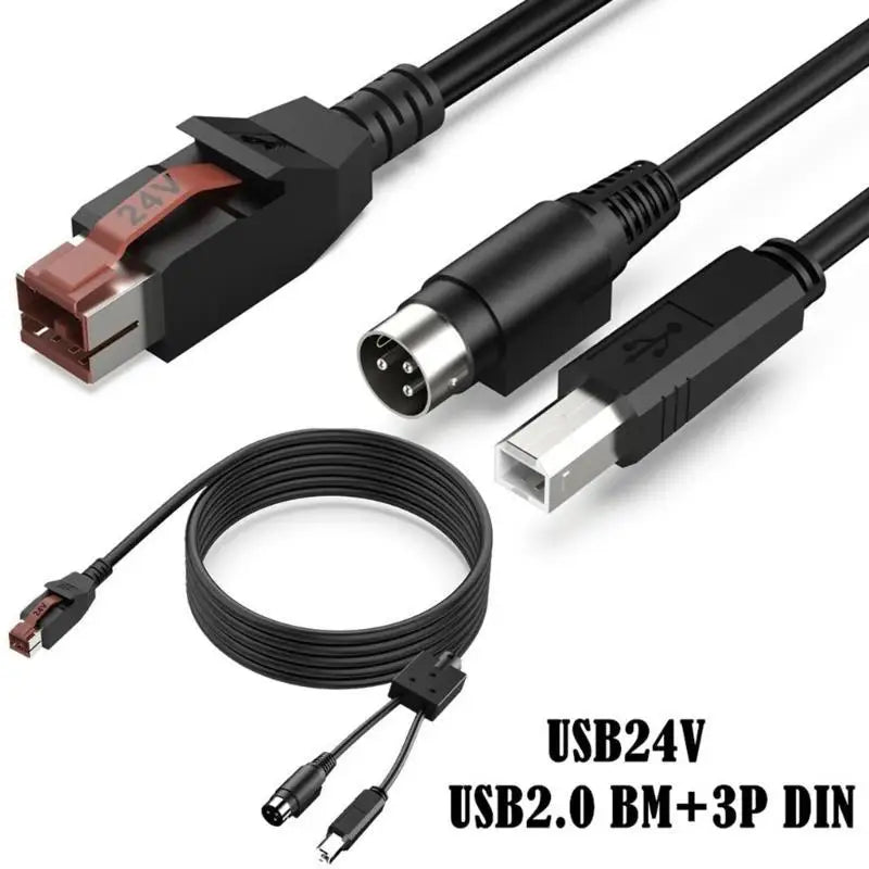 652F 24V Powered USB to 3Pin Power Din Male USB2.0 B Male Data Power Cable Adapter For Barcode Scanning Guns Accessories Zpaxo