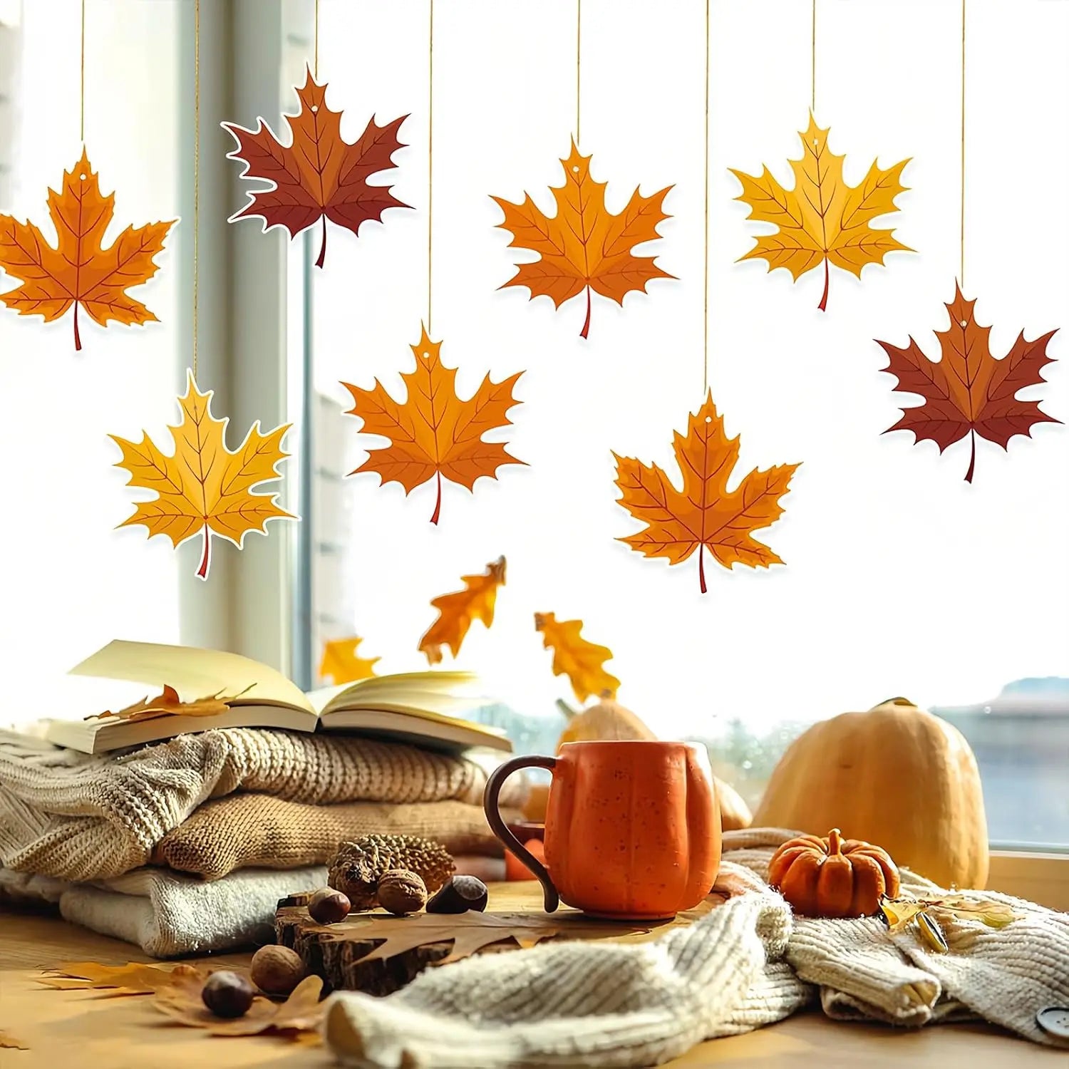 16-Pack Fall Paper Leaves Hanging Ceiling Decor | Autumn Party