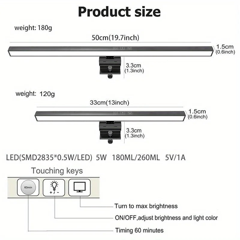LED Laptop Computer Screen Light USB-C Power Supply Touch Control