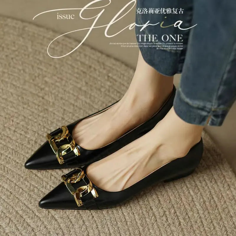 Flat Shoes for Women Spring and Autumn 2025 New Metal Chain Pointed Toe Shallow Fashion Flat Women's Shoes Plus Size 42 43 44 Zpaxo