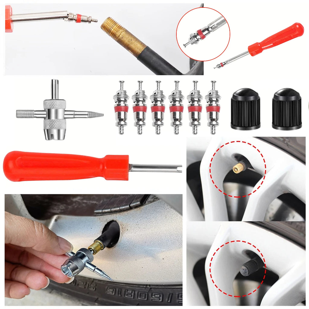 Tire Valve Stem Core Remover Tool Kit – 33 Pcs | Car & Bike
