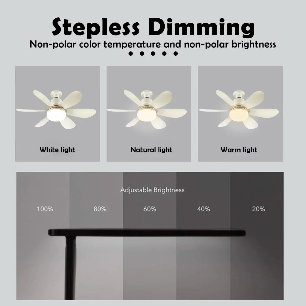 Home E27 Base Ceiling Fan Light with 30W LED Night Lights 3 Adjustable Lighting Modes Remote Control High Wind Power Ceiling Fan Zpaxo