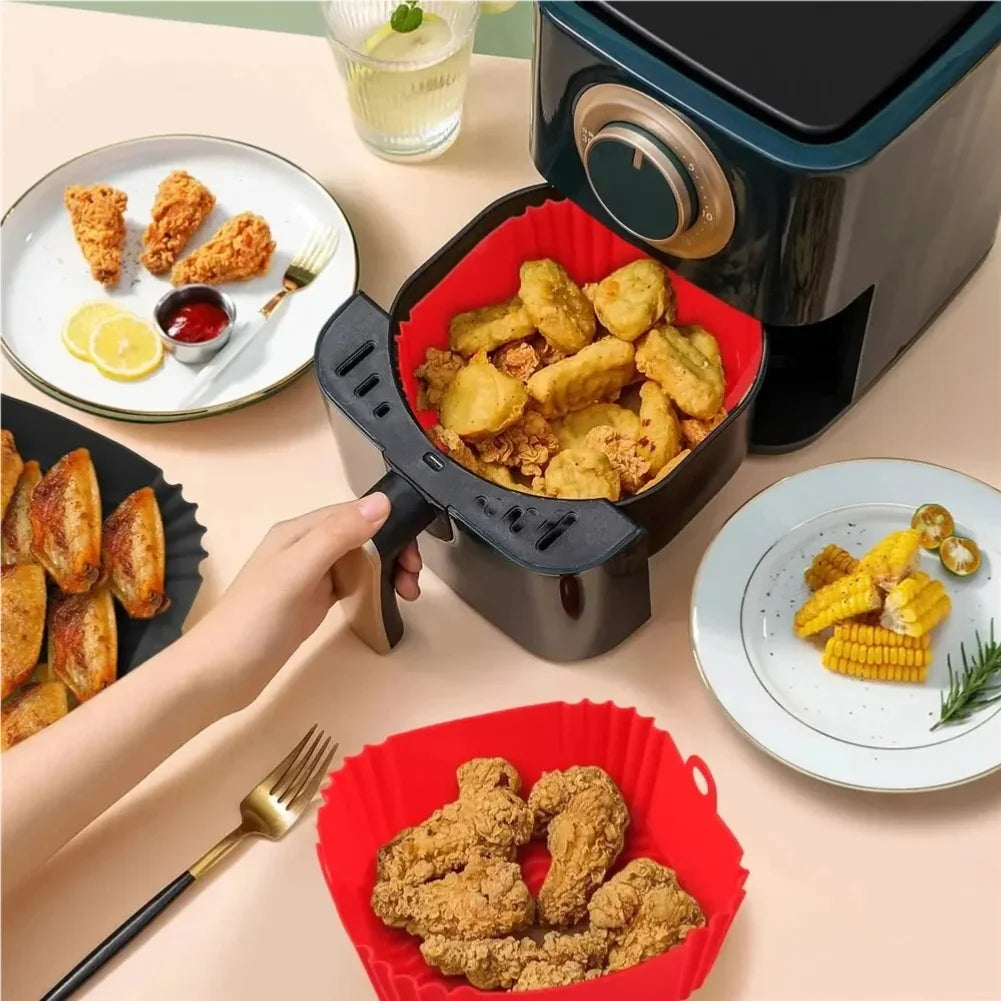 1PC Reusable Airfryer Pan Liner Accessories Silicone Air Fryers Oven Baking Tray Pizza Fried Chicken Airfryer Silicone Basket Zpaxo