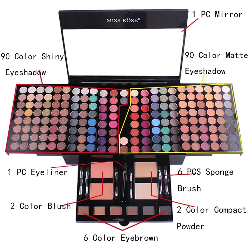 Miss Rose Professional 180 Eyeshadow Blush Cosmetic Foundation Face Zpaxo