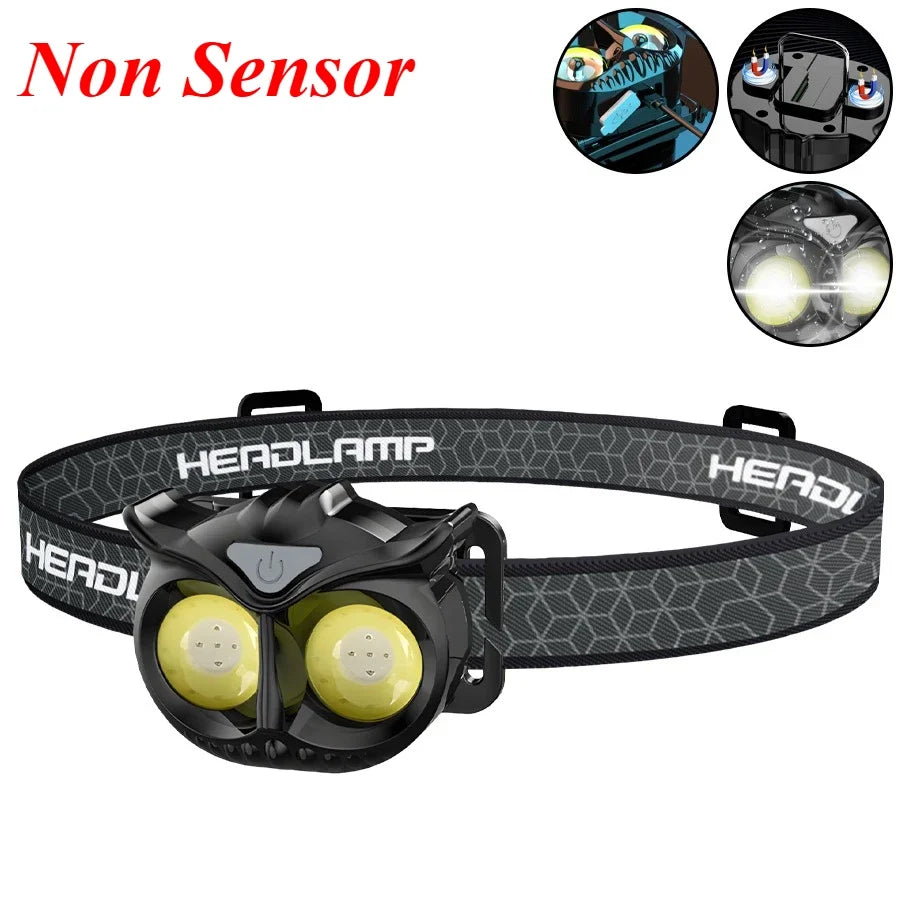 Mini Owl COB LED Headlamp – USB Rechargeable Magnetic Work Light