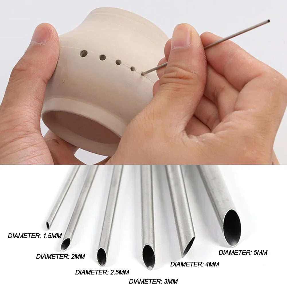 6PCS/Set of Stainless Steel Hole Puncher Carving Sculpture Modeling Pottery Cutting and Punching Ceramic Polymer Clay Tools Zpaxo