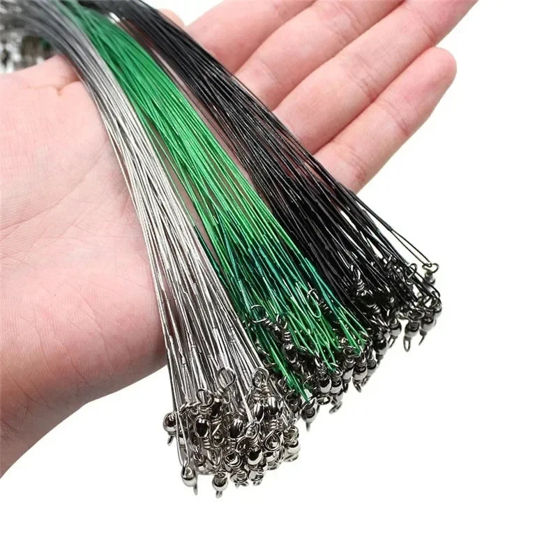 Steel Wire Fishing Leaders with Swivel – 20/100 Pack, 15–30cm