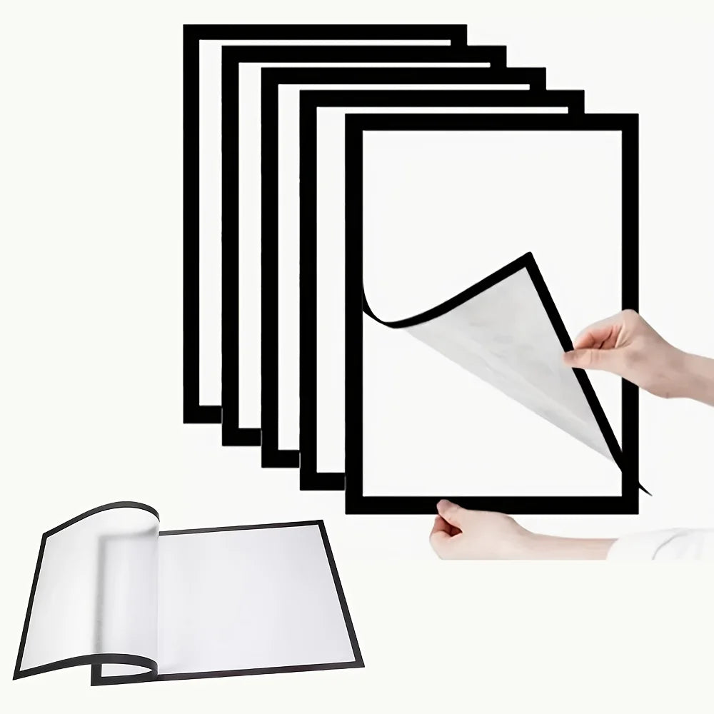 3pcs Magnetic Wall Frame, Self-Adhesive & Removable for Photos Notes, Black White Matte Minimalist Home Office Decor Zpaxo