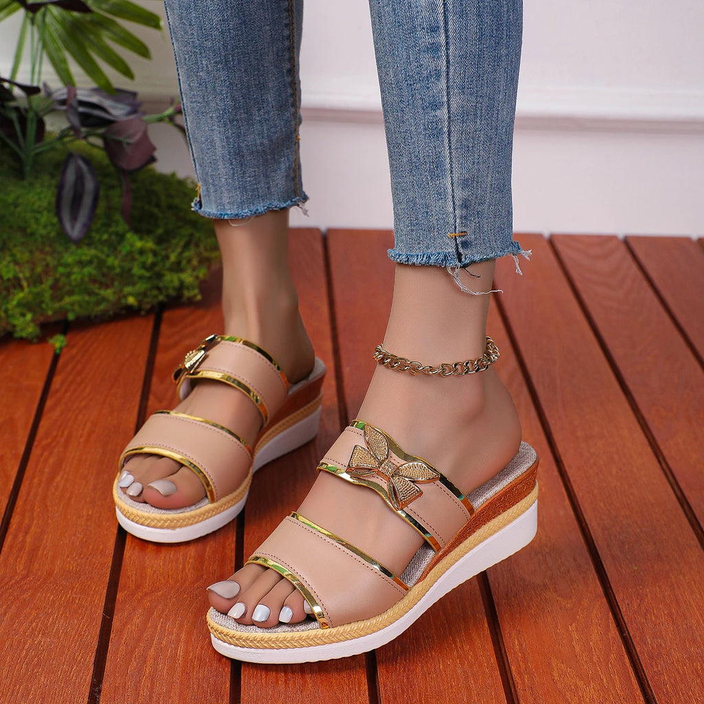 2025 New Women Wedges Sandals Luxury Platform Slippers Summer Sexy Open Toe Women Shoes Shiny High Heels Women Beach Shoes Zpaxo