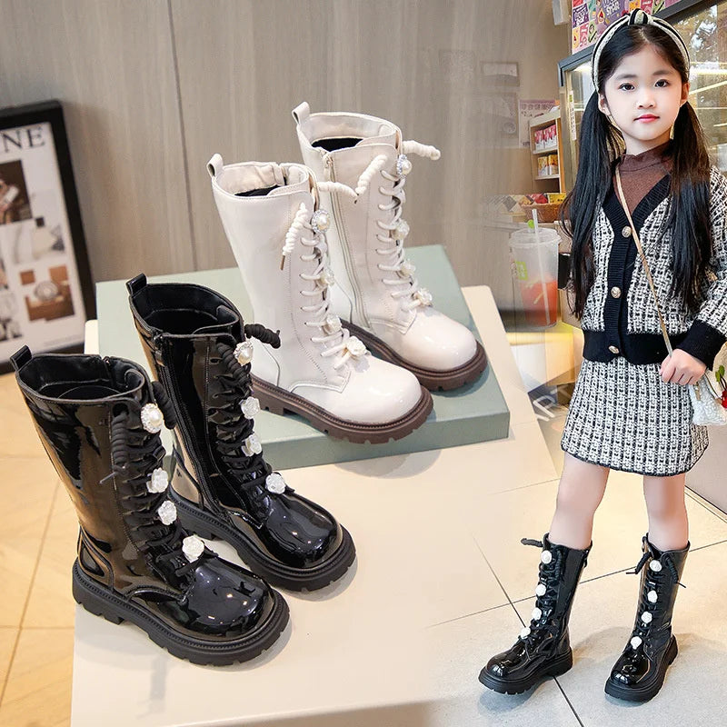 Fashion Children Long Boots Girls Patent Leather Princess Knight Zpaxo